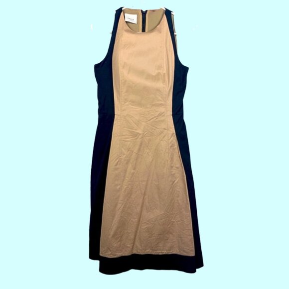 Akris Punto Black and Tan Sleeveless Office Casual Midi Dress - Picture 1 of 4